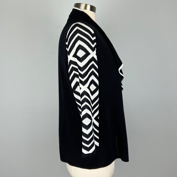 Misook Womens Black White Geometric Pattern Open Cardigan Sweater size Small - Picture 5 of 11